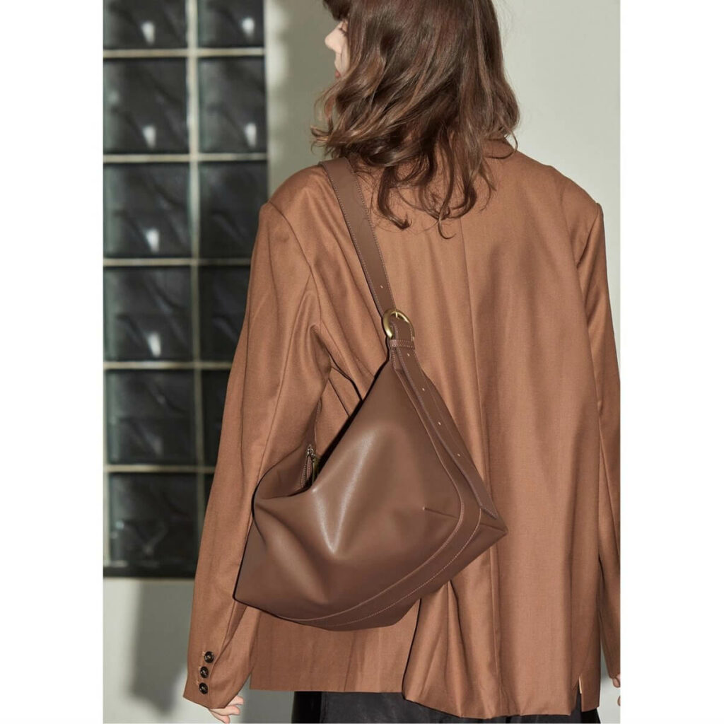 soft candy leather tote bag with stylish design coffee model look